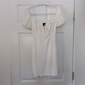Windsor White Friendly Flirt Eyelet Mini Dress Mock Corset Dress